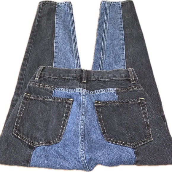 Pacsun UHR Ultra High Rise Slim Black Blue Colorblock Jean 24 Straight Cut Ankle - Picture 10 of 12